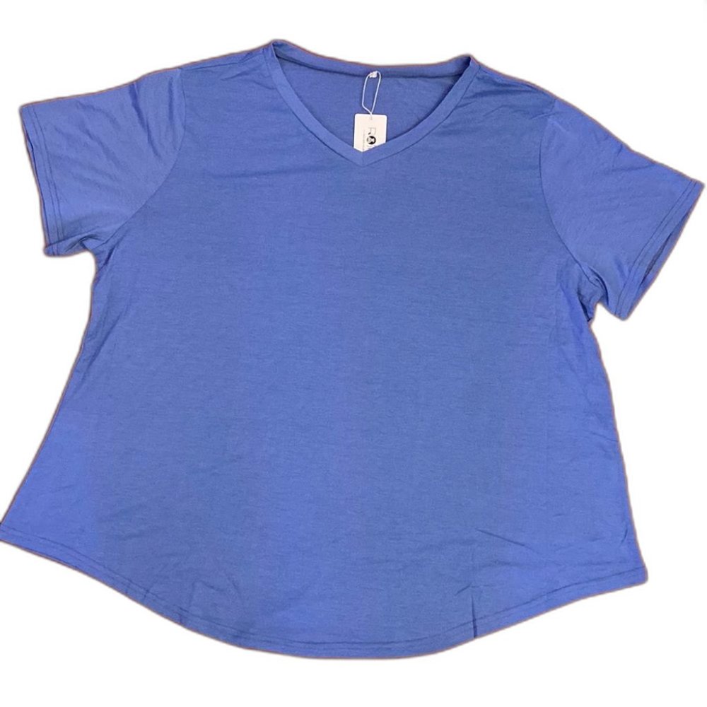 Rosriss V Neck Short Sleeve Shirt Blue Women Size 28W